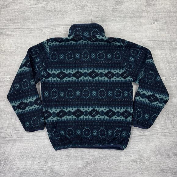 Vintage 90s LL Bean Snap T Fleece Jacket Men's Small Aztec Navajo Print Pullover - Picture 5 of 6